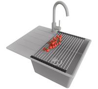 PRIMAGRAN Fregadero Granito Gris 62x50cm, Cocina 1 Seno + Grifo 32x20cm + Sifón + Enrollable Escurridor, Sobre encimera al mueble 45cm - Copenhague