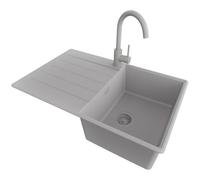 PRIMAGRAN Fregadero Granito Gris 78x50cm, Cocina 1 Seno + Grifo 32x20cm + Sifón, Sobre encimera al mueble 45cm - Copenhague