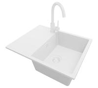 PRIMAGRAN Fregadero Granito Todo Blanco 62x50cm, Cocina 1 Seno + Grifo 32x20cm + Sifón, Sobre encimera al mueble 45cm - Ibiza S012