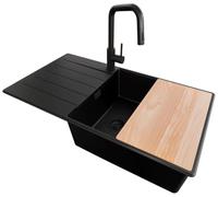 PRIMAGRAN Fregadero Granito Todo Negro - Copenhague Top, 90x50cm
