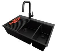 PRIMAGRAN Fregadero Granito Todo Negro - Oslo Duo Top, 78x50cm