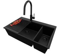 PRIMAGRAN Fregadero Granito Todo Negro - Oslo Duo Top, 78x50cm