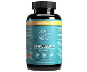 Primal Omega 3 Fish Oil de Primal Harvest - Suplemento con ácidos grasos EPA y DHA, así como Vitamina E, para hombres y mujeres, 60 cápsulas (1)