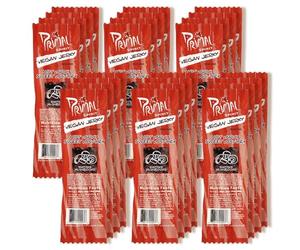 Primal Spirit, Vegan Meatless Jerky Strips - High Energy, High Protein, Non-GMO, 93% Fat-Free Snacks, Vegan Jerky - 28g, Pack of 24 Hot & Spicy Flavour