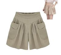 Primarilyx Shorts, Primarilyx Women Beach Casual Hot Shorts, Solid Two Pockets Pleated Wide (Khaki,3XL)