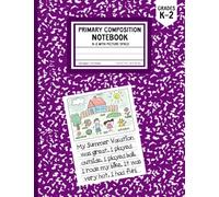Primary Composition Notebook K-2 with Picture Box: Purple Half-Page Ruled Kindergarten and Grade One Writing Journal with Drawing Space