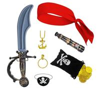 Primasage 8 Piezas Disfraz Pirata Niño, Kit Pirate para Carnaval con Abundantes Accesorios, Disfraz de Pirata Infantil es Adecuado para Carnavales, Cosplay y Halloween
