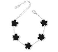 PRIMATORIA Pulsera de trébol de cinco hojas para mujer, acero inoxidable chapado en oro de 18 quilates, pulsera de eslabones de 5 hojas, regalo de joyería para madre e hija, Normal, Plata, Mother of