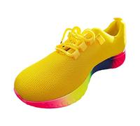 Primavera 2023, nuevos Zapatos Deportivos de Punto con Cordones de Suela Gruesa Informal para Mujer de arcoíris Grande Europeo y Americano de Elasticidad (Yellow, 38)