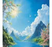 Primavera Diamond Painting Kit Completo, Montañas 5D DIY Pintura de Diamante Manualidades Adultos, Cuadros para Pintar por Numeros, Decoración de la Pared del Hogar, Regalo Creativo 60x60cm Q-72