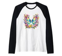 Primavera Floral Mariposa Flores Coloridas Floración Estética Camiseta Manga Raglan