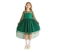 Primavera manga larga niña vestido de malla princesa vestido, verde, 9-10 años
