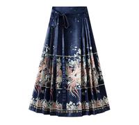 Primavera Media Falda Estilo Nacional Cara Plegable Ropa Ocio Elegante Falda Plisada, azul, talla única