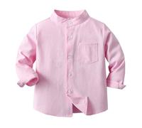 Primavera Niños Camisa Color sólido de pie manga larga chaqueta de punto de algodón de un solo pecho camisa niños bicicleta regalo niños, Rosa., 12-13 años