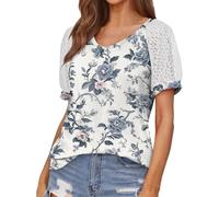Primavera Verano Floral Impreso Cuello en V Manga Jacquard Casual Top Camiseta (2) Top Envolvente, plata, L