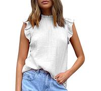 Primavera Verano Frontera Europea Americana Mujeres Costuras de Color Sólido Top Moda Casual Gasa Camiseta Chaleco Neón Top, Blanco, XXL