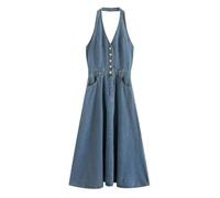 Primavera/Verano Nuevas Mujeres Estilo de Moda Cuello Colgante Falda Vaquera-Azul-L