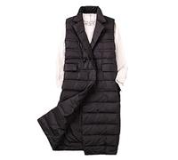 Primavera y otoño Long Duck Down Chaleco Dos Botones Mujer Delgado Sin Mangas A Prueba De Viento Delgado Warm Down Chaleco Negro M