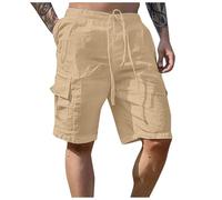 Primavera Y Verano Pantalón Casual Todo Color Sólido Suelta Tallas Grandes Pantalones Playa Bolsillos Cortos (Khaki, XXXL)