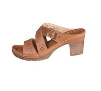 Primavera y verano para mujer, hueco, transpirable, ligero, hebilla de una palabra con puntera abierta, gruesa romana, con pantuflas ajustables para mujer, Brown, 38 EU