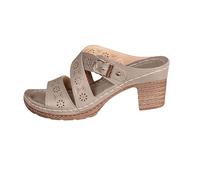 Primavera y verano para mujer, hueco, transpirable, ligero, hebilla de una palabra con puntera abierta, gruesa romana, con pantuflas ajustables para mujer, Khaki, 39 EU