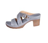Primavera y verano para mujer, hueco, transpirable, ligero, hebilla de una palabra con puntera abierta, gruesa romana, con pantuflas ajustables para mujer, Blue, 38 EU