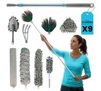 PRIME ESSENTIALS® Plumero Atrapapolvo Lavable I Plumero telescópico Extensible 215 cm Longitud I 9 Piezas I Duster Extensible Ideal para Limpieza de Techo, Ventiladores y Muebles.