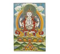 Prime Feng Shui bordado de seda tibetano Thangka con Tara verde/Buda kashgari/cuatro brazos Kwan Yin Avalokitesvara para colgar en la pared para decoración del hogar Thangka meditación, raso