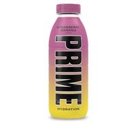 PRIME Hydration Strawberry Banana, Bebidas deportivas, Electrolitos mejorados para reponer líquidos, 250 mg de BCAA, vitaminas B, antioxidantes, bajo contenido en azúcar, 500 ml