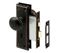 PRIME-LINE E 2495 - Juego de cerradura con llave de mortaja con perilla clásica de bronce, perfecto para reemplazar juegos de cerraduras antiguas rotas y más, se adapta a puertas interiores de 1-3/8 a