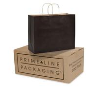Prime Line Packaging Bolsas de compras de papel negro con asas, papel de regalo grande para pequeñas empresas, boutiques, venta al por menor, Navidad, a granel, 16 x 6 x 12 pulgadas, paquete de 100