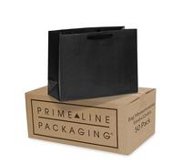 Prime Line Packaging Bolsas de regalo negras con asas, paquete de 50 bolsas de compras de diseño de 16 x 6 x 12 pulgadas a granel, bolsas europeas grandes con asas para boutiques, pequeñas empresas