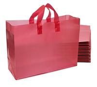 Prime Line Packaging Paquete de 100 bolsas de regalo rojas de 16 x 6 x 12 pulgadas, bolsas grandes de plástico esmerilado con asas para pequeñas empresas, venta al por menor, regalos de vacaciones, a