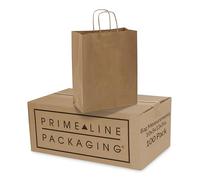 Prime Line Packaging Paquete de 100 bolsas marrones de 10 x 5 x 13 pulgadas con asas, bolsas de compras medianas con asas, bolsas de regalo de papel kraft para pequeñas empresas, a granel
