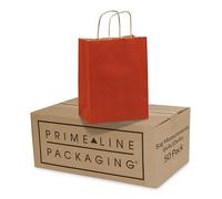 Prime Line Packaging Paquete de 100 bolsas pequeñas de regalo rojas con asas, bolsas de regalo de papel kraft de Navidad, envoltorios de vacaciones, cumpleaños, temporada, compras, a granel