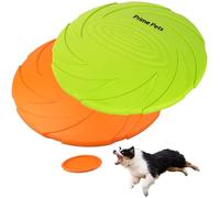 Prime Pets Disco Volador para Perro, Paquete de 2, 7 Pulgadas, Juguetes duraderos para Perros, platillo Volador Flotante de Goma Natural para Piscina de Agua, Playa, Naranja y Verde