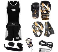 PRIME - Uniforme de Boxeo Kid Camiseta y Pantalón Corto + Guantes de Boxeo para niños 6 oz Blanco y Negro (1001) con Enfoque Pad Negro Blanco 1104 + Wrap, Boxing Gloves (1001) Focus Pad (1104)