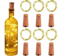 PRIMEGA Alambre de cobre Guirnalda luminosa LED Batería corcho luz botella de vino luz luz luz blanca cálida 2 metros 20 luces Enviar electrónico 6 piezas