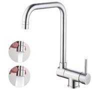 Primega - Mezclador de fregadero plegable con 2 chorros a elegir, mezclador de cocina de acero níquel cepillado, boquilla de 360° giratoria