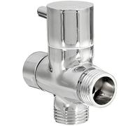 PRIMEGA Válvula de ducha de tres vías todo de cobre de cuatro puntos - Tapón redondo, válvula de conversión plateada para grifo de duchaAdecuado para el baño