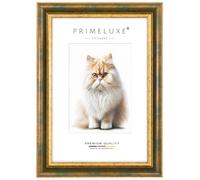 PrimeLuxe Marco de fotos barroco a medida, 40 x 60 cm, color verde y dorado, tamaño a elegir, con cristal acrílico antirreflejos, marco para pósteres, puzles, collage de fotos