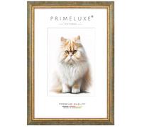 PrimeLuxe Marco de madera maciza hecho a medida 25 x 36 cm en Turquesa Oro | Tamaño seleccionable | con vidrio acrílico antirreflejo | Marco para póster | Puzzle | Foto collage