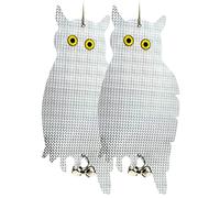 PrimeMatik - Ahuyentador de aves Repelente de pájaros Espantapájaros tipo búho reflectante y cascabeles 2-pack