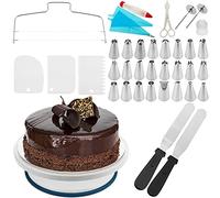 PrimeMatik - Base giratoria para tartas de 28 cm con 4 espátulas. Plataforma rotatoria de color blanco