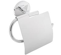 PrimeMatik - Portarrollos WC Cromado con Tapa para Papel higiénico Modelo Renne