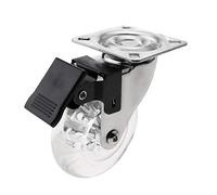 PrimeMatik QR003-VCES Rueda pivotante Industrial de Poliuretano y PVC Transparente con Freno 75 mm (QR003)