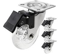 PrimeMatik - Rueda pivotante Industrial de Poliuretano y PVC Transparente con Freno 75 mm 4-Pack