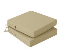 Primepatio - Juego de 2 cojines de silla de exterior impermeables de ratán con sujetadores, 7 cm de grosor, para muebles de exterior, 45 x 45 cm, color caqui claro