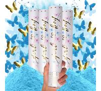 PrimePure Cañón Confeti para Revelacion Genero Bebe - Polvo Biodegradable y Confeti en Forma de Mariposa - Azul, Paquete de 4 - Cañones Lanzadores para Revelar el Género Bebé Niño