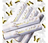 PrimePure Cañón de Confeti Fiesta, Mariposas Blancas y Doradas, Pack de 6